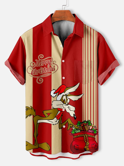 Men's Christmas Cartoon Funny Graphic Short Sleeve Hawaiian Shirt